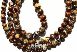 Super Rare Natural Gem Boulder Australian Opal 4 to 7MM Round Beads Necklace 18