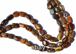 Super Rare Natural Gem Boulder Australian Opal Smooth Nugget Beads Bracelet 7.5