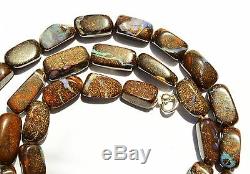 Super Rare Natural Gem Boulder Australian Opal Smooth Nugget Beads Necklace 17