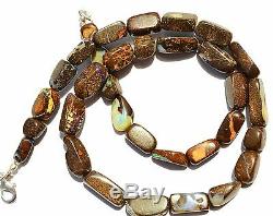 Super Rare Natural Gem Boulder Australian Opal Smooth Nugget Beads Necklace 18