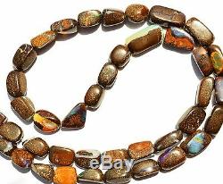 Super Rare Natural Gem Boulder Australian Opal Smooth Nugget Beads Necklace 18