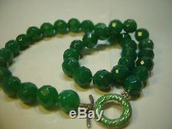 Superb Rare Big Green Faceted Agate Necklace-enamelled Lovley Silver Clasp-18