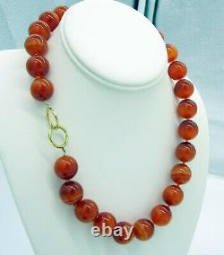 TIFFANY & CO RARE SIGNED PALOMA PICASSO 18K Gold 16MM AGATE BEAD NECKLACE