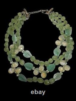 TWO BLONDE LIZARDS Prehnite green stone Necklace Lizard vintage RARE Lizzards