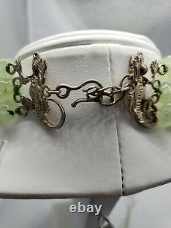 TWO BLONDE LIZARDS Prehnite green stone Necklace Lizard vintage RARE Lizzards