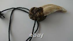 Taxidermy Rare Old Wild Boar Tusk Mounted With Precious Stones Necklace