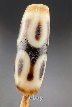 Tibet Nepalese Himalayan Dzi Agate Stone Lotus Rare Design pattern amulet bead