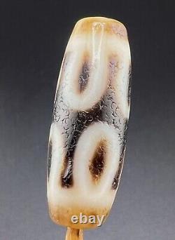 Tibet Nepalese Himalayan Dzi Agate Stone Lotus Rare Design pattern amulet bead