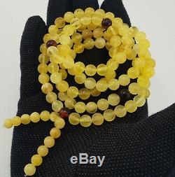 Tibetan Rosary Stone Amber Natural Baltic Bead 34,8g White White Rare Old A-189