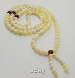 Tibetan Rosary Stone Amber Natural Baltic White Bead 17,9g Rare Sea Old A-376
