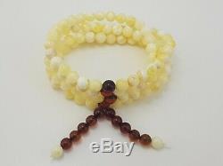 Tibetan Rosary Stone Amber Natural Baltic White Bead 21,6g Vintage Rare A-499