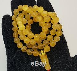 Tibetan Rosary Stone Amber Natural Baltic White Vintage Bead 31,5g Rare B-001