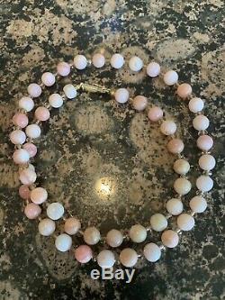 Tiffany & Co 14K Natural Peruvian Pink Opal Bead Graduated Necklace 21 Inch RARE