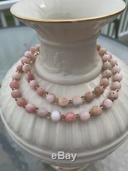 Tiffany & Co 14K Natural Peruvian Pink Opal Bead Graduated Necklace 21 Inch RARE