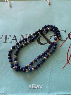 Tiffany & Co. 14K Yellow Gold Lapis Lazuli Bead Necklace ULTRA RARE EUC