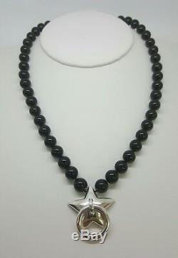 Tiffany & Co 925 Silver Star Door Knocker Pendant Onyx Ball Bead Necklace Rare