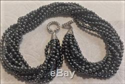 Tiffany & Co. Hematite Beads Torsade Necklace Sterling Silver Toggle Clasp RARE