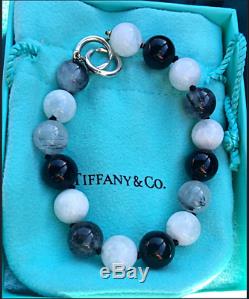 Tiffany & Co Paloma Picasso Rare Moonstone Quartz Onyx Bead Bracelet, Pouch