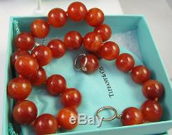 Tiffany & Co Rare Signed Paloma Picasso Sterling Silver 16mm Agate Bead Necklace