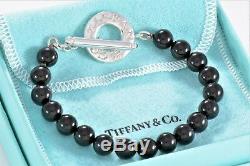 Tiffany & Co Silver Black Onyx Bead Bracelet Strand Toggle 8 Love Bracelet RARE