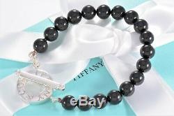 Tiffany & Co Silver Black Onyx Bead Bracelet Strand Toggle 8 Love Bracelet RARE