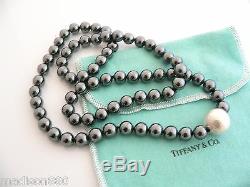 Tiffany & Co Silver Hematite Gemstone Bead Strand Hammered Ball Chain 29 In Rare