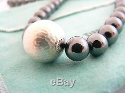 Tiffany & Co Silver Hematite Gemstone Bead Strand Hammered Ball Chain 29 In Rare