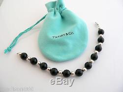 Tiffany & Co Silver Onyx Ball Bead Bracelet Bangle Chain 7.75 In Classic Rare