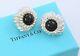 Tiffany & Co Silver Onyx Gem Bead Nature Flower Clip On Earrings With Pouch Rare