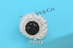 Tiffany & Co Silver Onyx Gem Bead Nature Flower Clip On Earrings with Pouch RARE