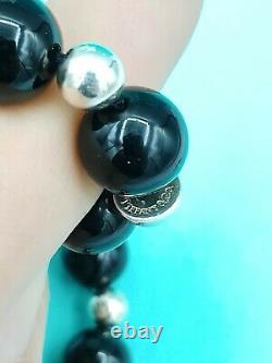 Tiffany & Co Silver Onyx Gemstone Ball Bead Necklace 30 Great Condition RARE