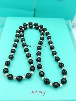 Tiffany & Co Silver Onyx Gemstone Ball Bead Necklace 30 Great Condition RARE