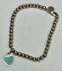 Tiffany & Co Sterling Silver Mini Heart Turquoise Tag Bead Bracelet 6 1/2 Rare