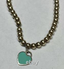 Tiffany & Co Sterling Silver Mini Heart Turquoise Tag Bead Bracelet 6 1/2 RARE
