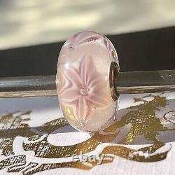 Trollbeads Silver Glass Bead OOAK unique Pink Anemone Lily Flowers Rare