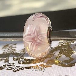 Trollbeads Silver Glass Bead OOAK unique Pink Anemone Lily Flowers Rare