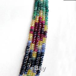 Truely Awesome Rare 629.00 Cts Natural Ruby, Emerald & Sapphire Beads Necklace