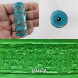 Turquoise Cylinder Seal Bead Near Eastern Rare Old Blue Green Stone #441