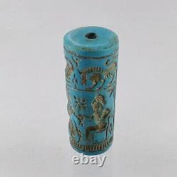 Turquoise Cylinder Seal Bead Near Eastern Rare Old Blue Green Stone #441