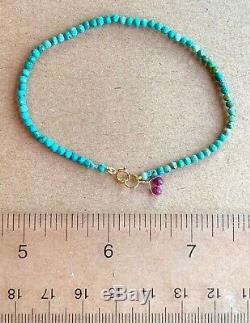 Turquoise Gemstone Bracelet strand beads stack layer rare Sleeping Beauty 8 14k