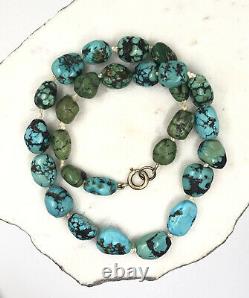 Turquoise Natural Beads Necklace Persian Rare Novelty Knotted Rg Clasp