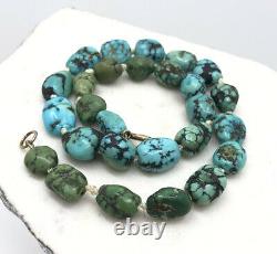 Turquoise Natural Beads Necklace Persian Rare Novelty Knotted Rg Clasp