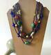 Ultra Rare Alice Kuo Signed Carved Gemstone Cloisonné Multi-strand Necklace