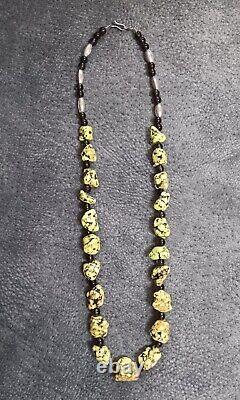 Ultra Rare Gaspeite And Smoky Quartz Necklace With Sterling 925 Bench Made Beads