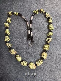 Ultra Rare Gaspeite And Smoky Quartz Necklace With Sterling 925 Bench Made Beads