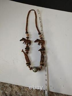 Unique RARE Chunky Safari Necklace- Wooden Monies