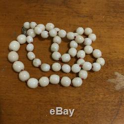 VERY RARE 21.75 54.4g Angelskin White Coral Round 7mm-10mm Bead Necklace Strand
