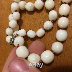 VERY RARE 21.75 54.4g Angelskin White Coral Round 7mm-10mm Bead Necklace Strand
