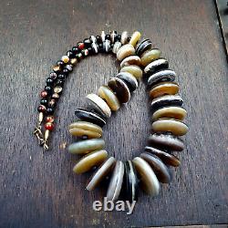 VERY RARE COLLECTION ANCIENT DZI AGATE STONE DISC Himalaya Beads Necklace B-3