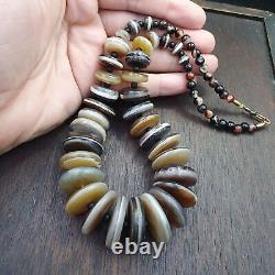 VERY RARE COLLECTION ANCIENT DZI AGATE STONE DISC Himalaya Beads Necklace B-3